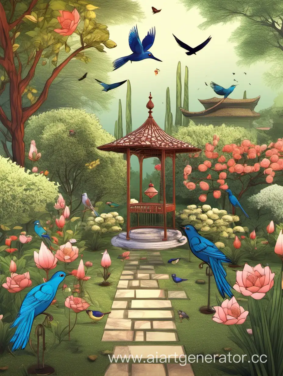 Tranquil-ShinuazriStyle-Garden-with-Birds