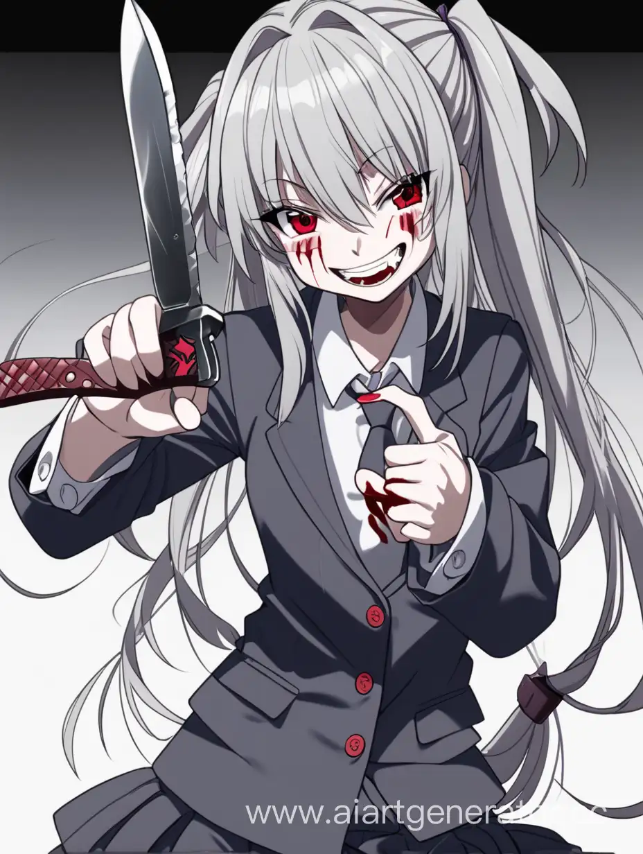 Аниме девушка психопатка, с ножом и жутко сильно улыбается аниме