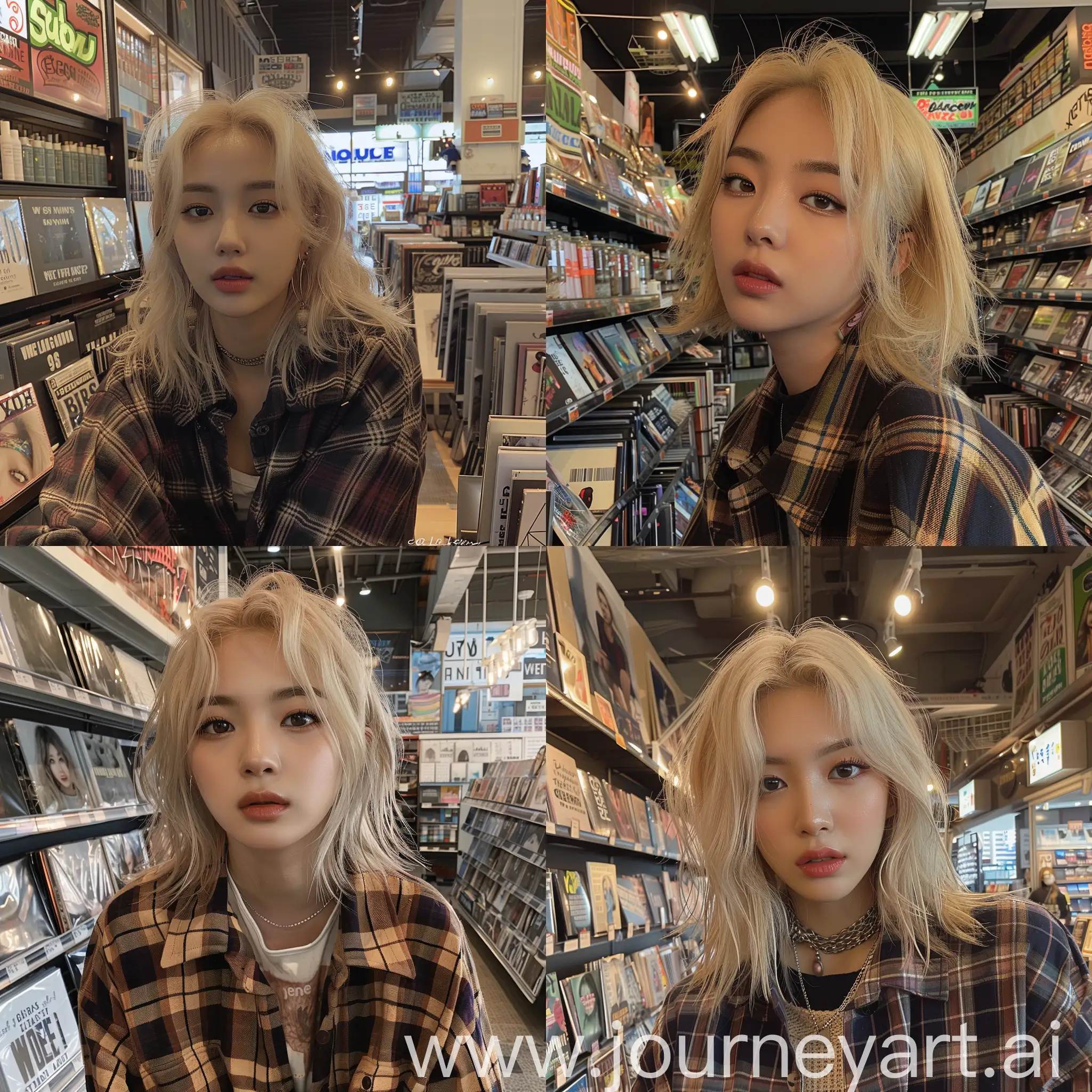 Jennie-from-BLACKPINK-with-Blonde-Wolfcut-Hair-in-Grunge-Aesthetic-Makeup-at-Album-Store