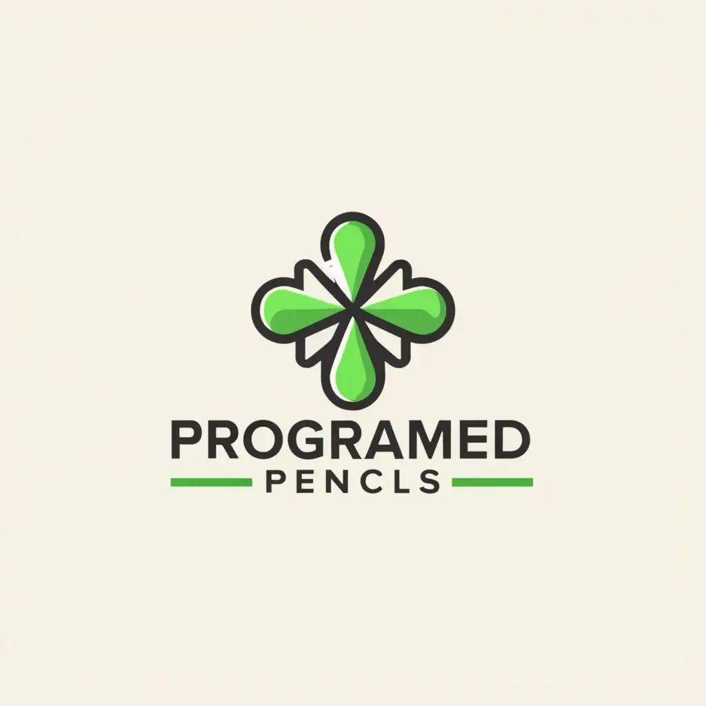 a logo design,with the text "Programmedpencils", main symbol:4 leaf clover,Minimalistic,clear background