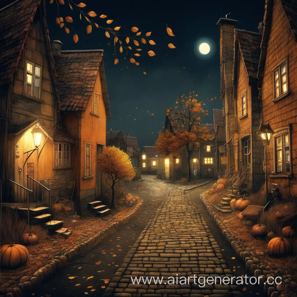 Tranquil-Autumn-Night-in-a-Quaint-Town