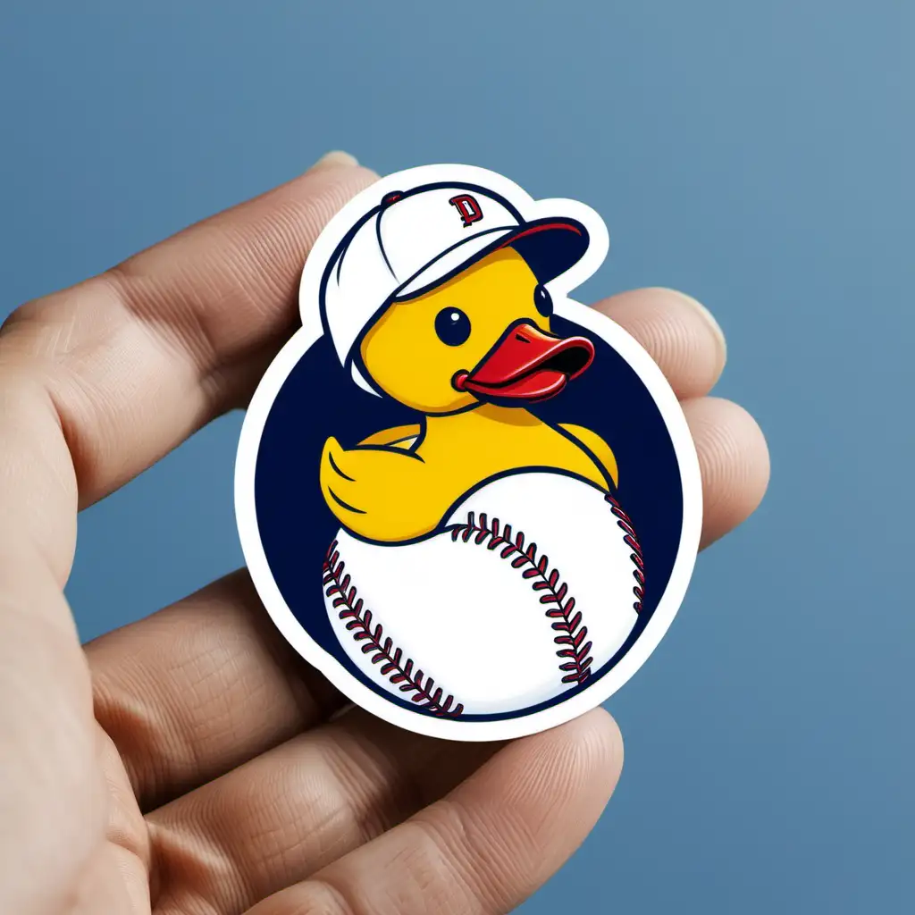 Playful Baseball Player Rubber Duck Sticker in Action