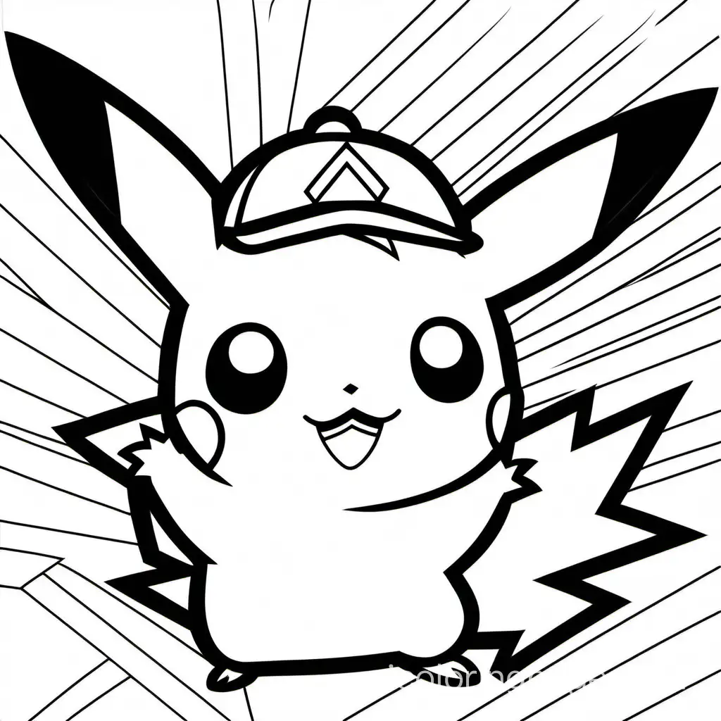 Pikachu, Coloring Page, black and white, line art, white background, Simplicity, Ample White Space. The background of the coloring page is plain white to make it easy for young children to color within the lines. The outlines of all the subjects are easy to distinguish, making it simple for kids to color without too much difficulty