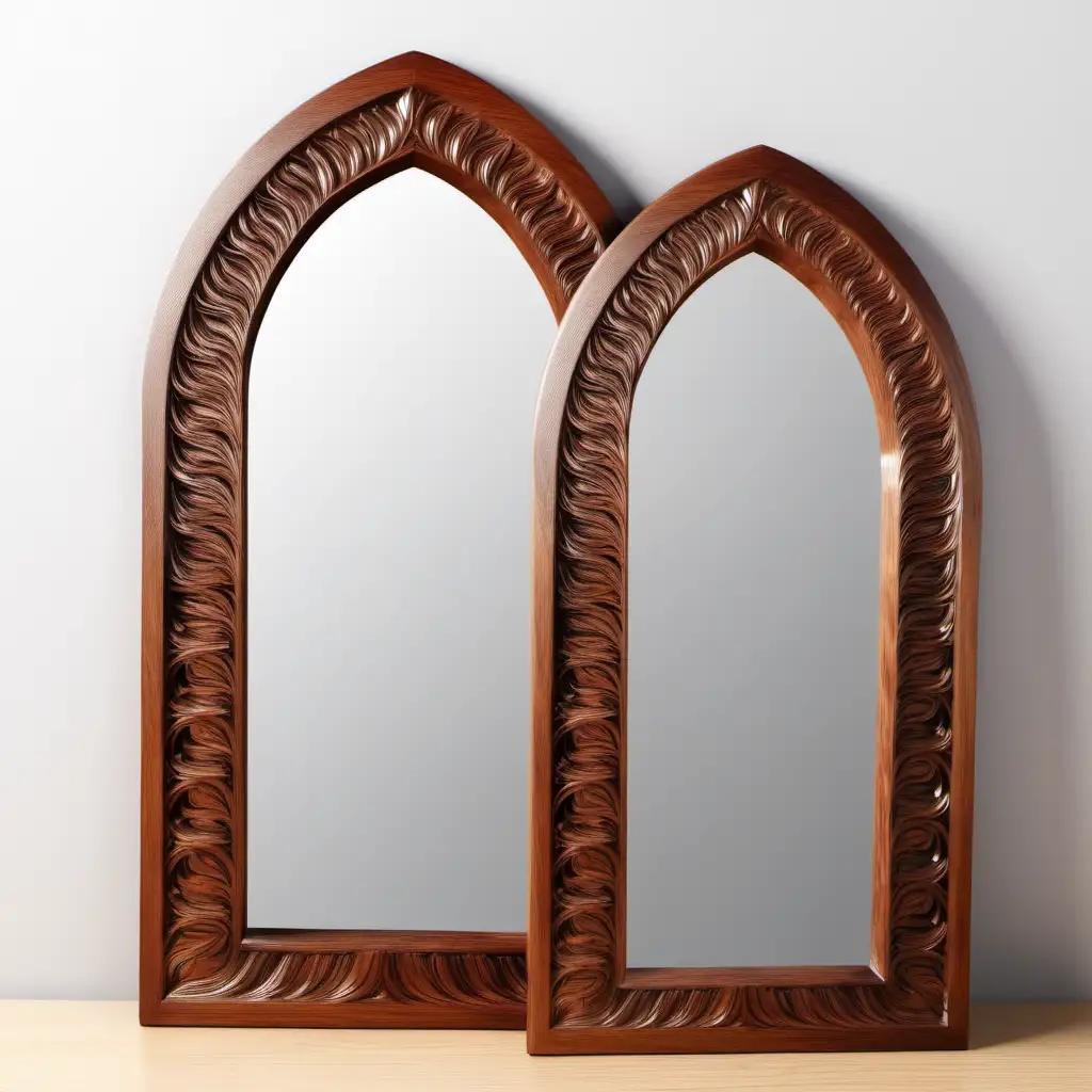 Set of 2 Small Minimal Carved Wooden Wall Mirrors