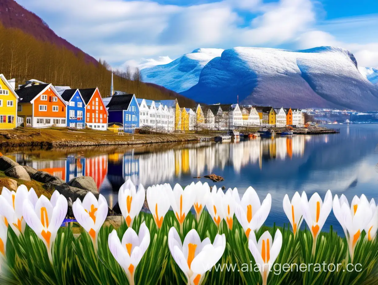 Scandinavian-Fjord-Landscape-with-Blooming-White-Crocuses