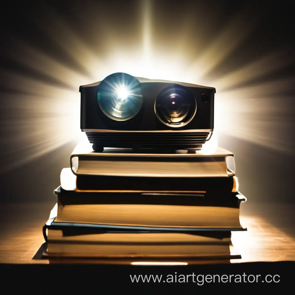 Projector-Illuminating-a-Pile-of-Three-Books