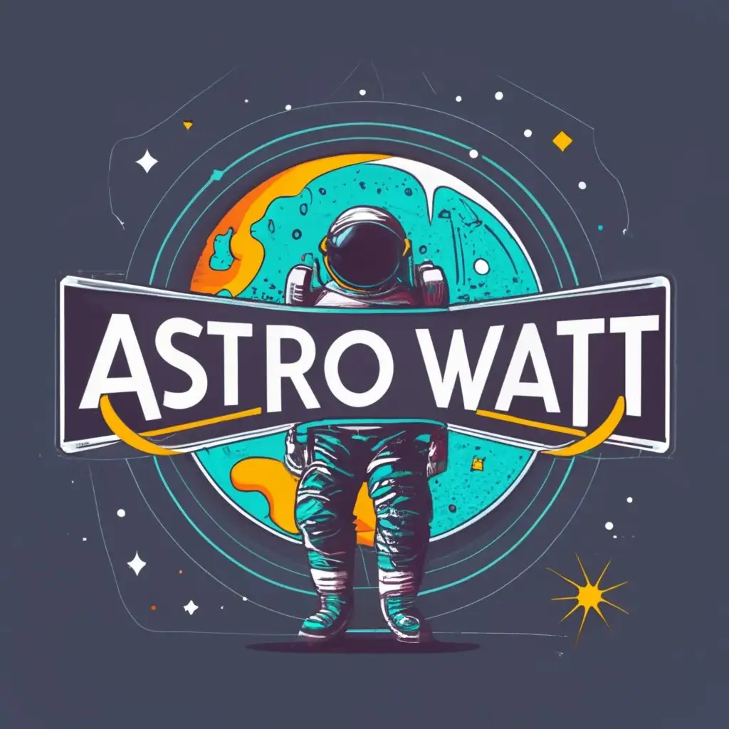 logo, Solar panel, astronaut, planet, with the text "Astro Watt", typography, be used in Technology industry