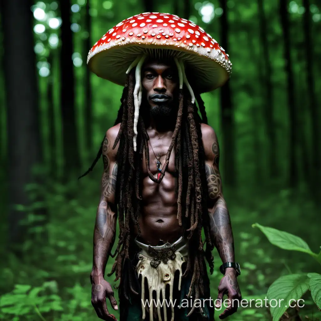 Amanita-Man-with-Dreadlocks-Standing-in-Enchanted-Forest