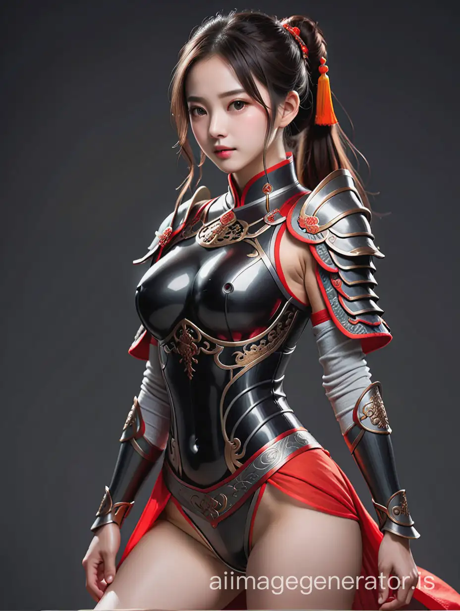 1girl, xxmix_girl, ((ancient chinese clothes Black gray  light armor)), (((3/4 pose photography))), (The body temperature begins to rise, the whole body becomes hot, and the skin becomes red), Sweaty, armpit, solid gray background, Dramatic composition, fit body, fully immersed in natural light, best quality, highly detailed features, top-quality, 8K, ​masterpiece, Photorealsitic.
