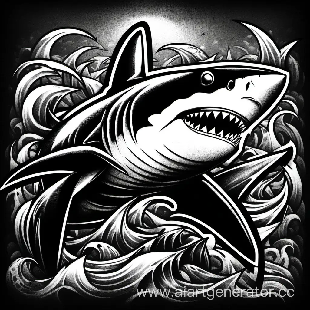 Vintage-Black-and-White-Shark-Illustration