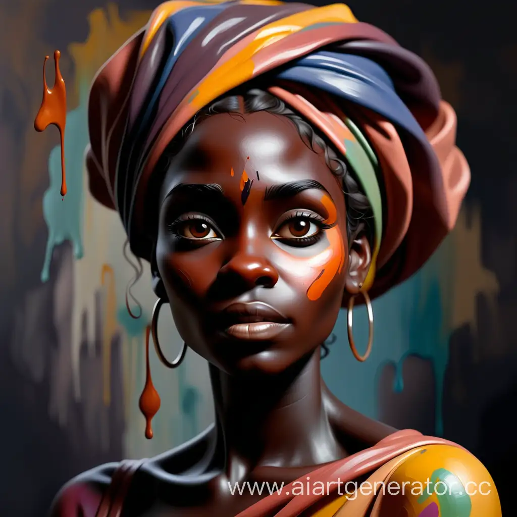 темнокожая женщина нарисована маслом цветными красками портрет