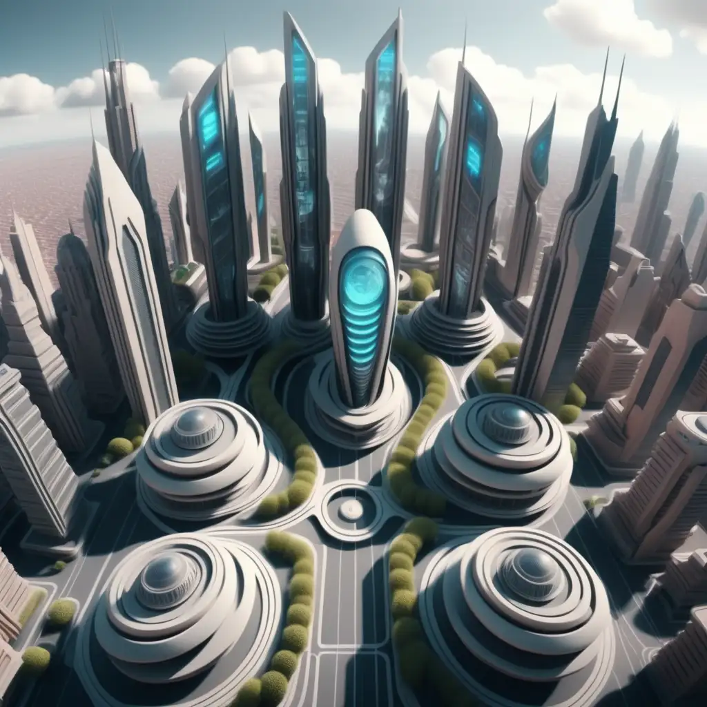Futuristic UltraAdvanced Cityscape Captured by HighQuality Drone Camera