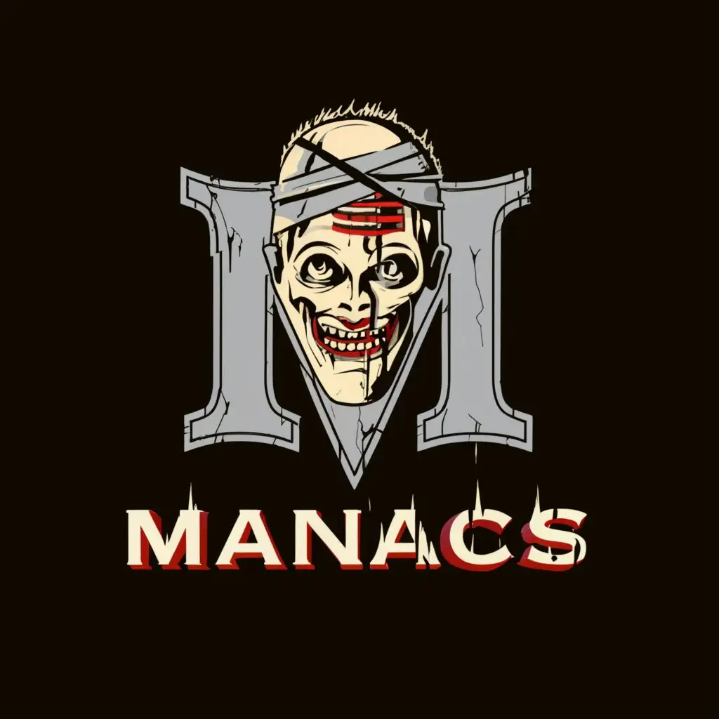 a logo design,with the text "Maniacs", main symbol:insane from the asylum,Moderate,be used in Technology industry,clear background