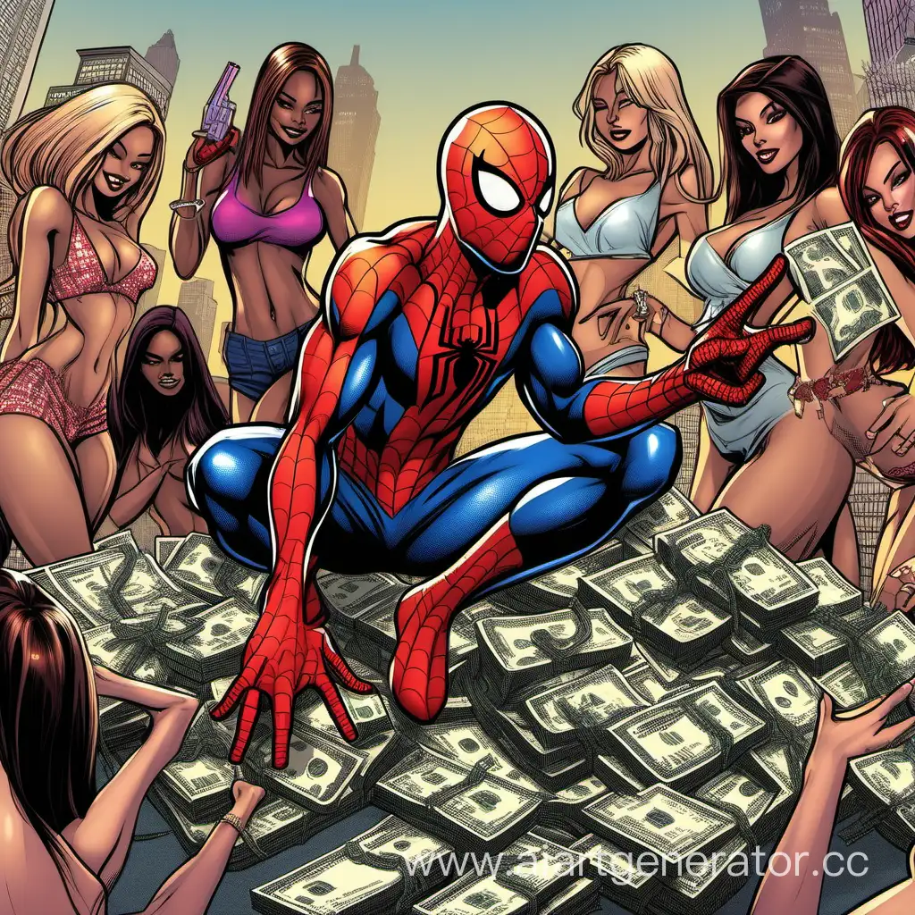 Cool-Gangsta-SpiderMan-Flaunting-Wealth-with-Attractive-Companions