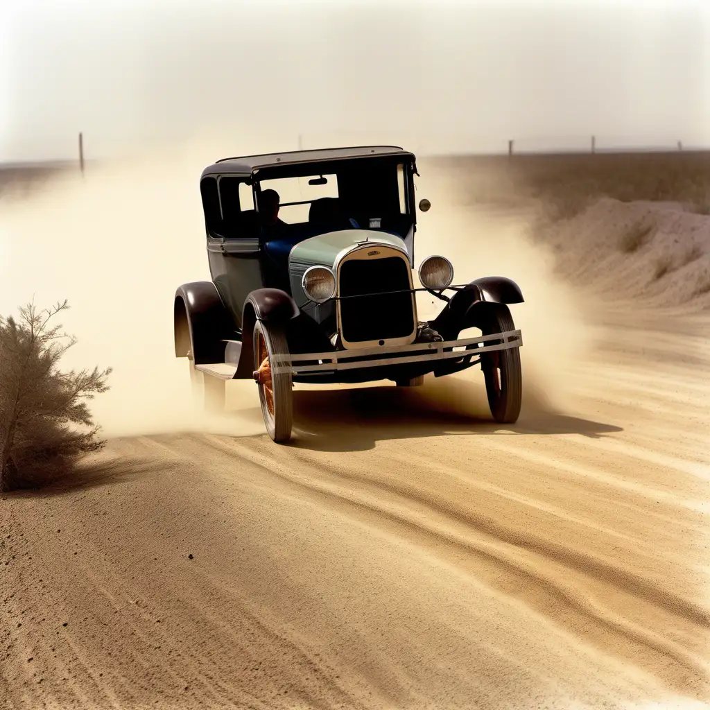 Vintage 1928 Ford Model A Driving on Dusty Country Road