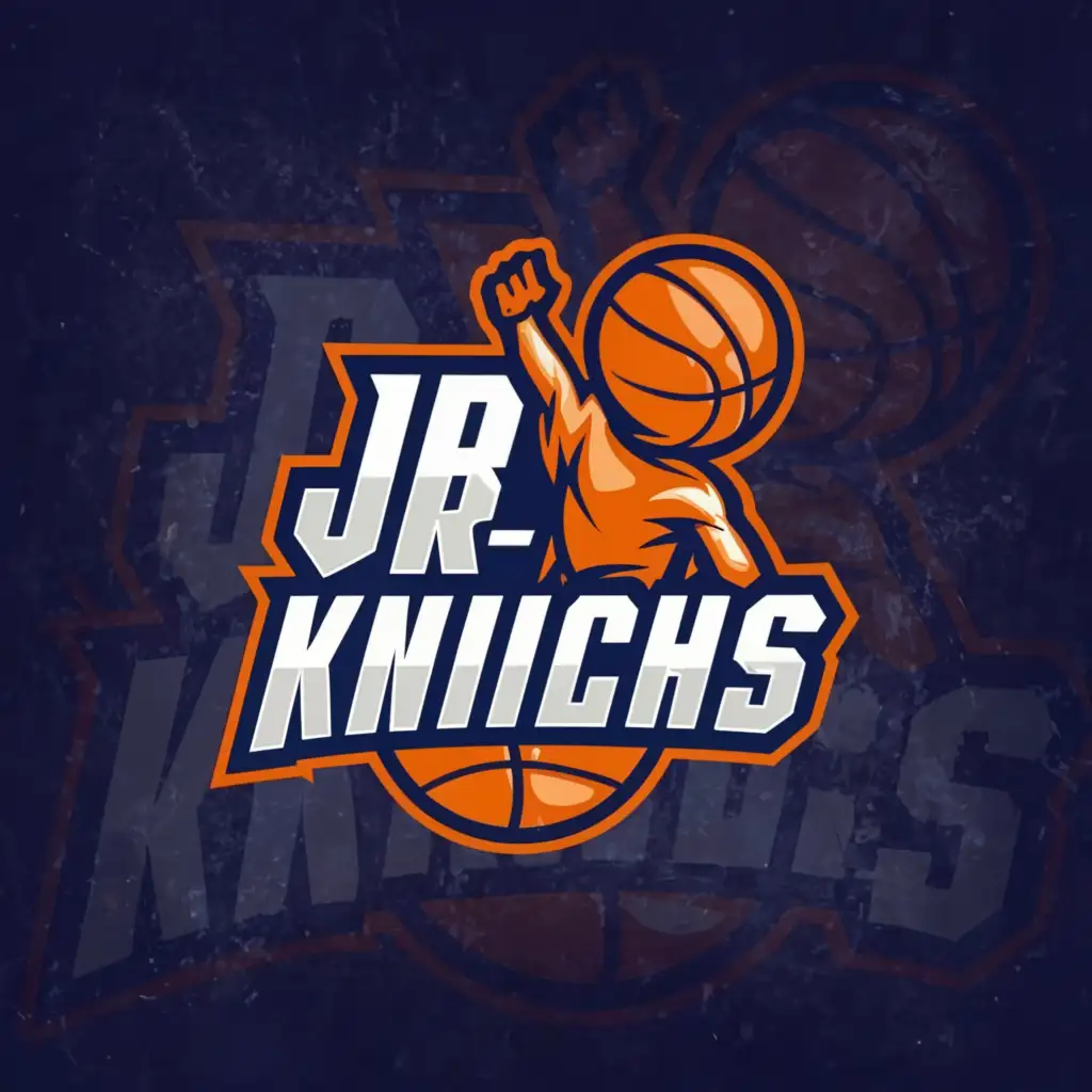 a logo design,with the text "JR Knicks", main symbol:Basketball,Moderate,be used in Sports Fitness industry,clear background