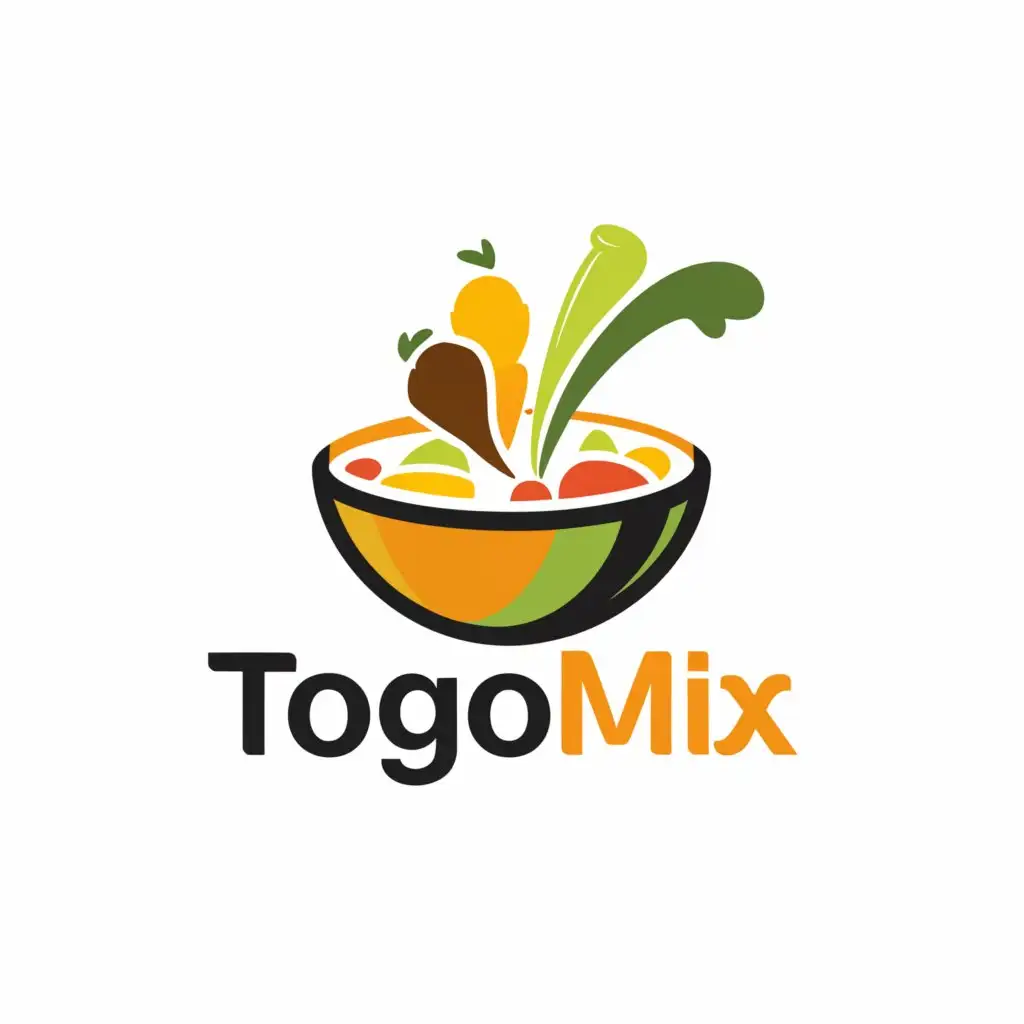 a logo design,with the text "TogoMix", main symbol:A steaming bowl of vegetable soup in the color palette black, orange and yellow.,Moderate,be used in Restaurant industry,clear background
