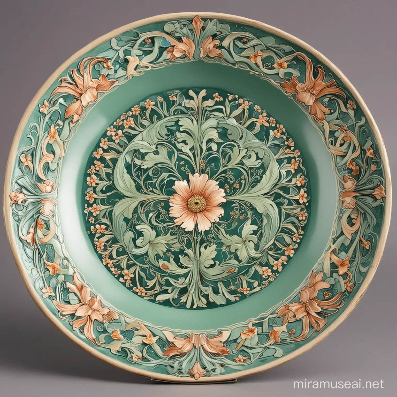 Art Nouveau Style Plate with Floral Motifs