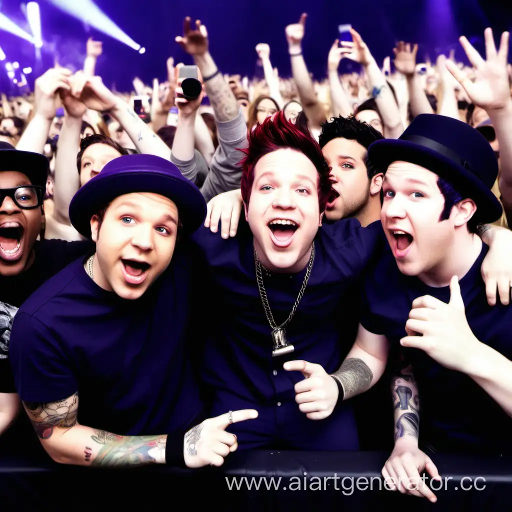 fall out boy band members raving madly in the crowd  