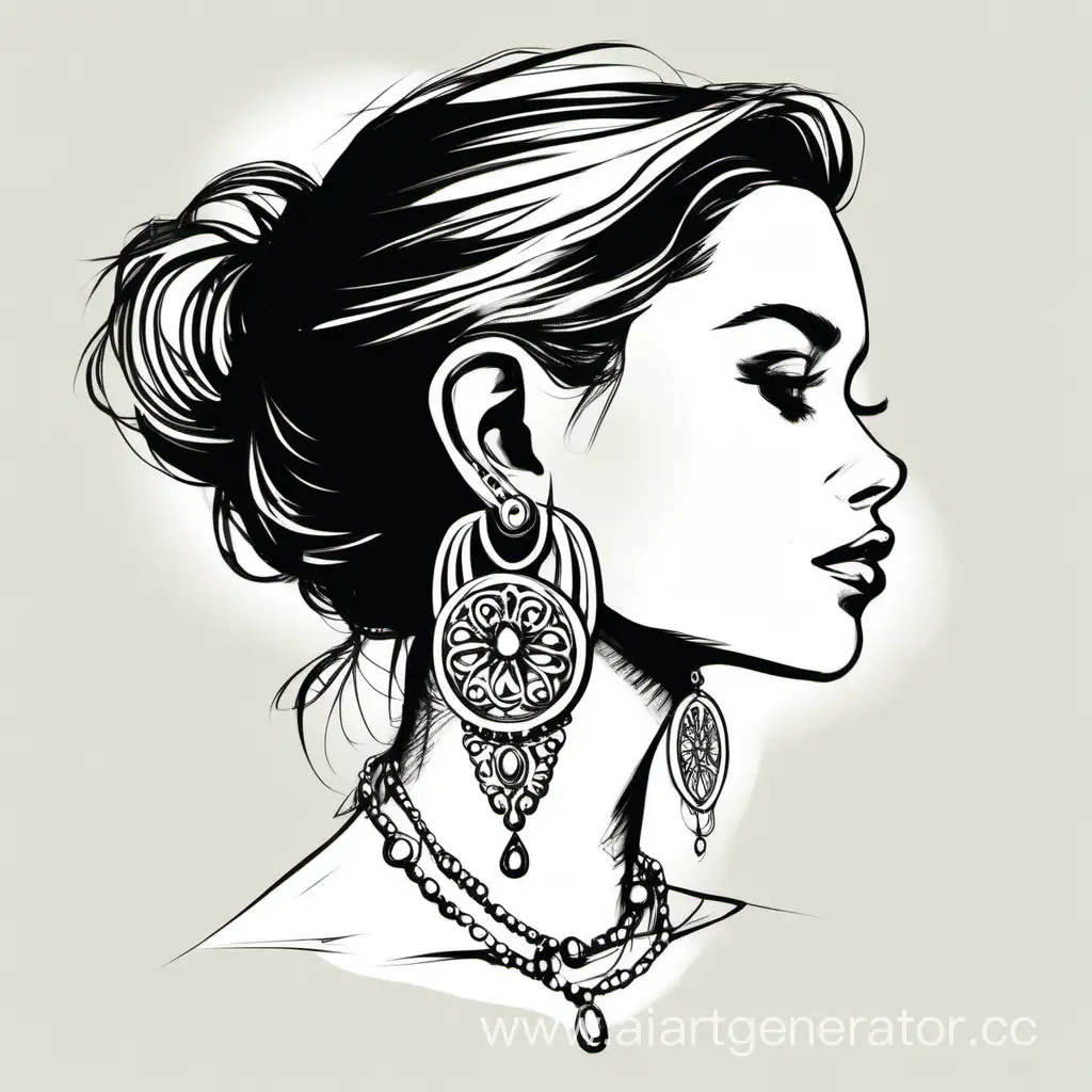 Sketch-Portrait-of-a-Girl-Wearing-Earrings-and-Necklace