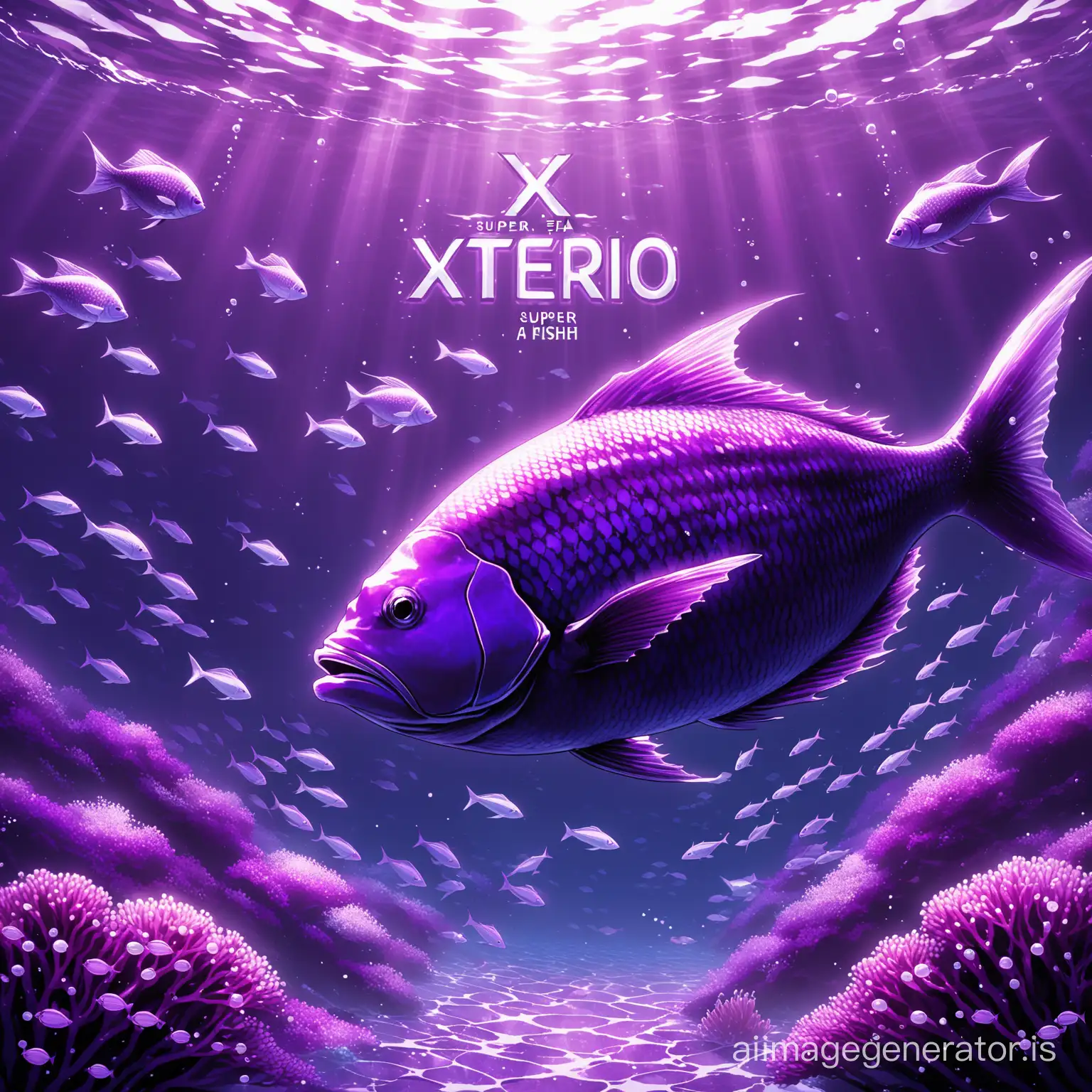 Detailed-Purple-Fish-in-Vibrant-Purple-Sea-with-Xterio-Text-in-Background