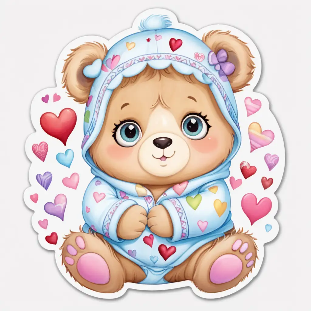 Whimsical Chubby Rainbow Baby Bear in Valentine Pajamas