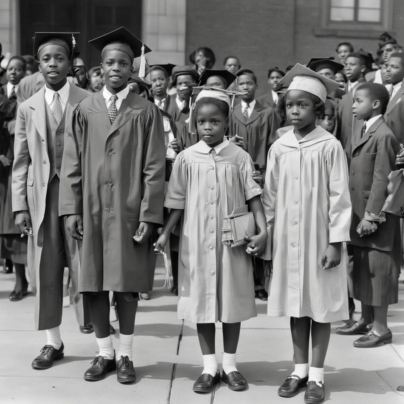 African American Children Celebrating Graduation in 1930s Style