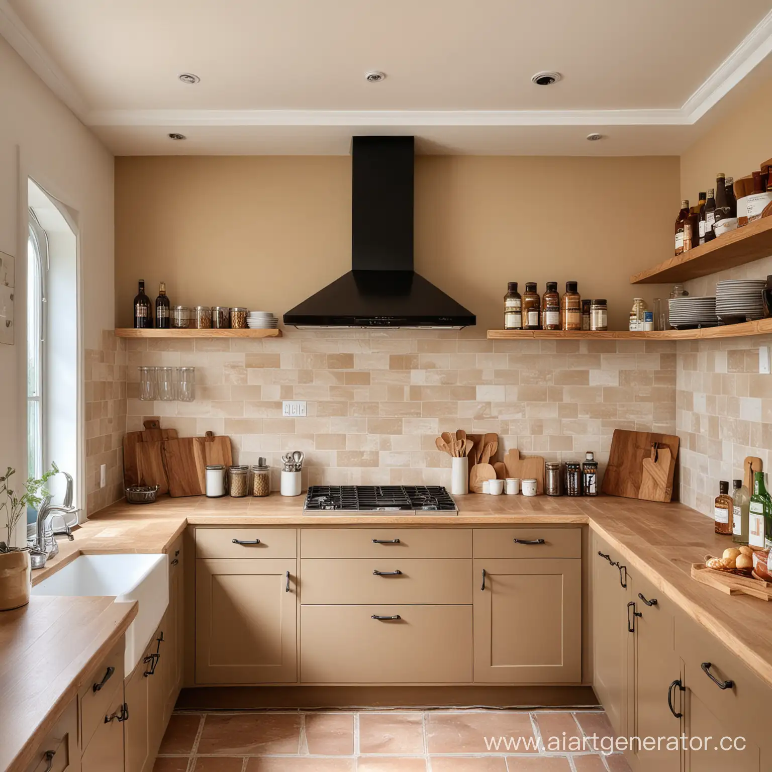 Modern-Kitchen-Interior-with-Beige-Walls-and-Minimalist-Design