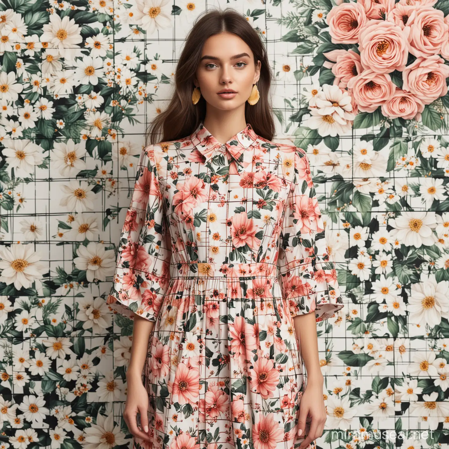 create a grid for instagram by fashion brand which on floral prints dress