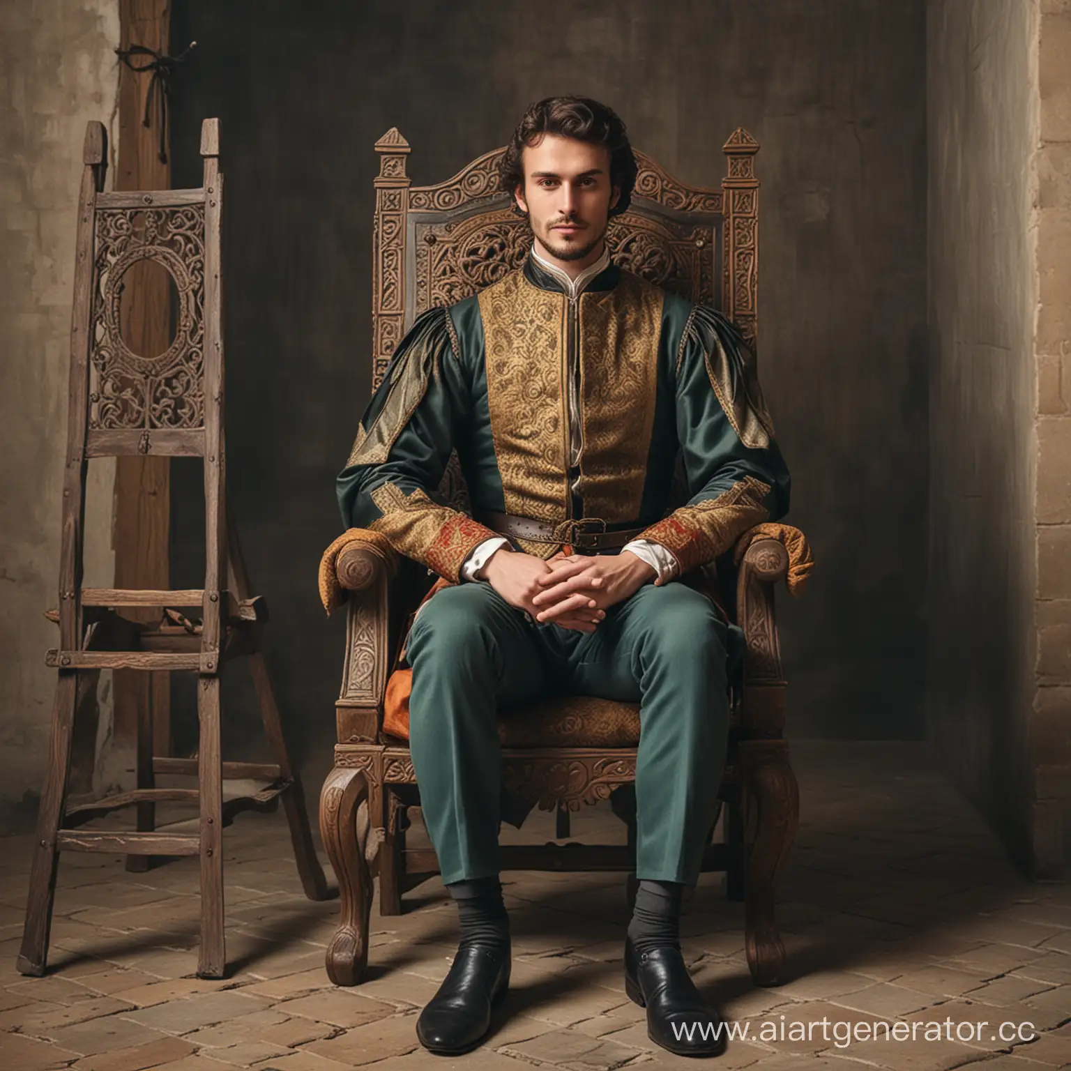 Medieval-Nobleman-Seated-on-Ornate-Chair