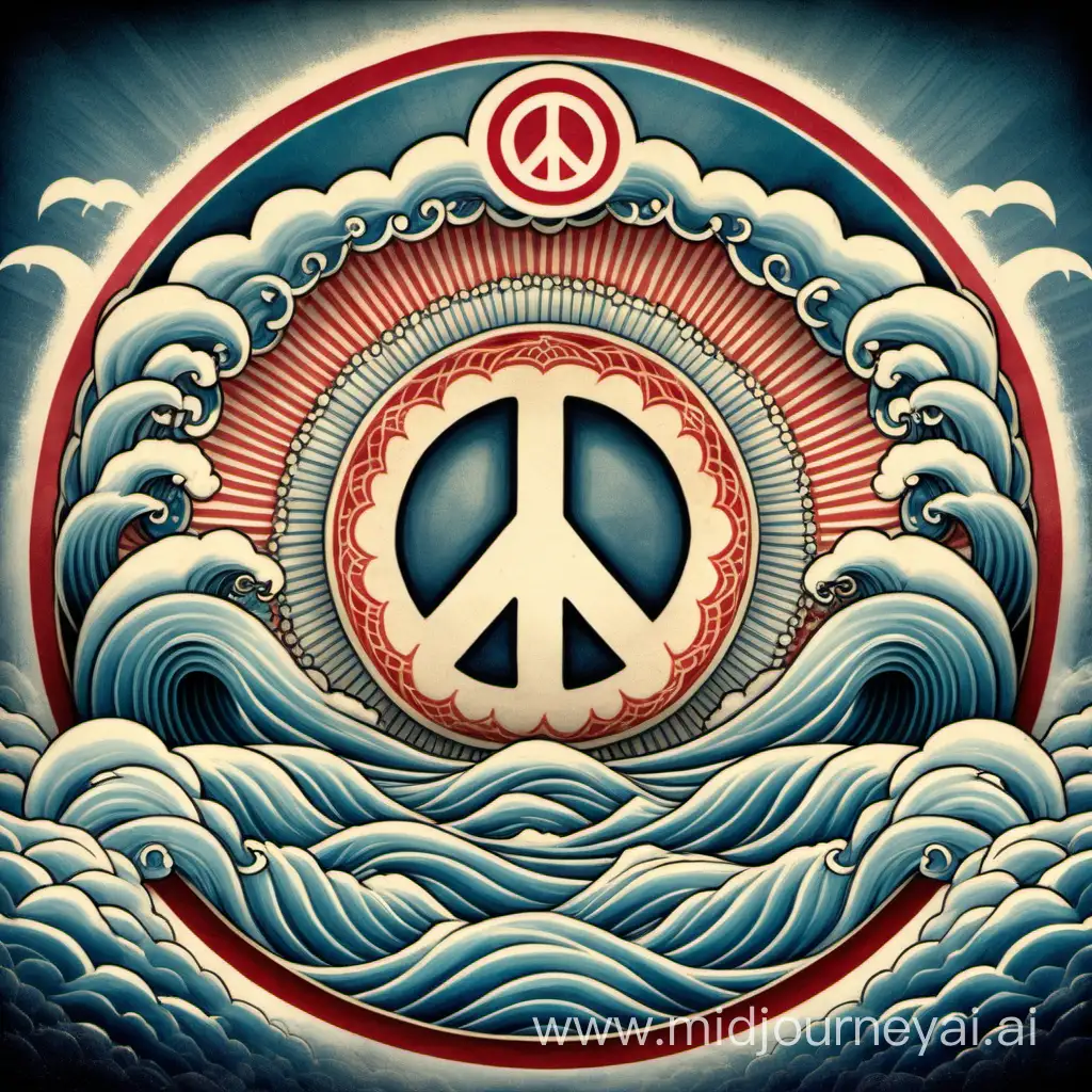 japan, mandala, waves, clouds, peace