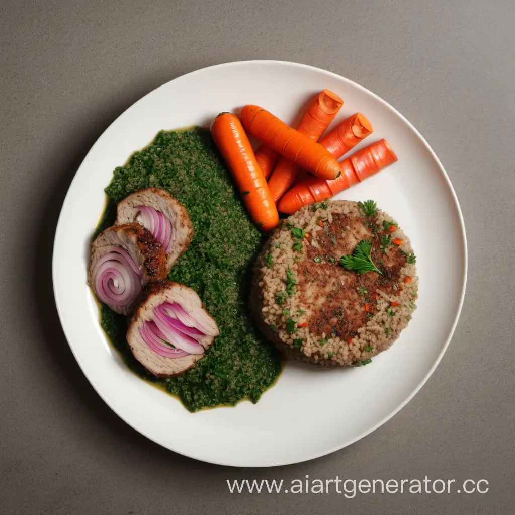 Nutritious-17cm-Plate-with-Parsley-Buckwheat-Porridge-and-Meat-Cutlet