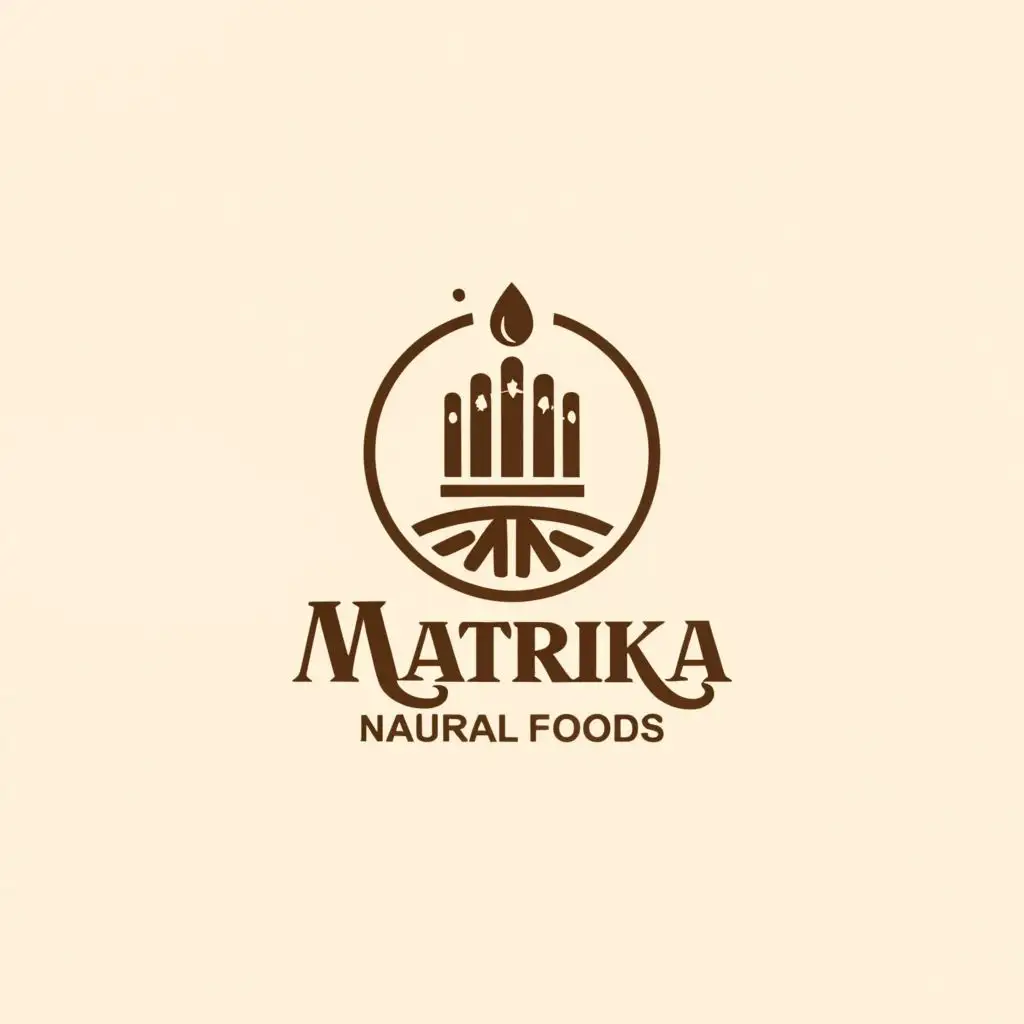 a logo design,with the text "MATRIKA natural foods", main symbol:Need to design LOGO for wood press oil manufacturing company named MATRIKA natural foods. Need logo that represent authentic wood press oil . should be unique in this cluttered market. Logo should not represent only oil bcz in future many products will be added like grains & its flour, pulses etc.,Moderate,be used in Retail industry,clear background