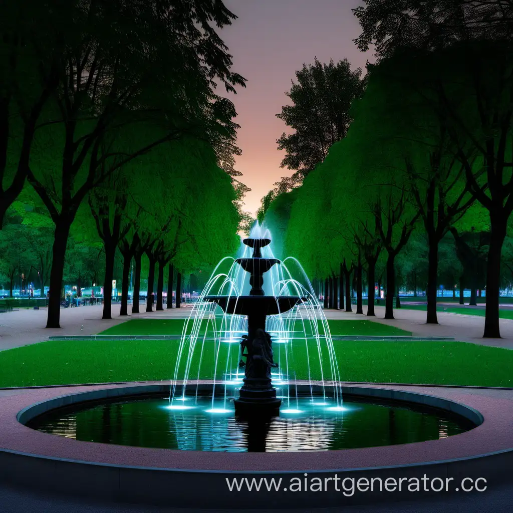 Tranquil-Evening-Scene-Park-Fountain-Illuminated-by-Soft-Lights