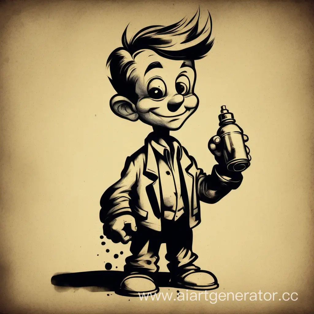 Cartoon character, from the beginning of 20 th century,  spray paint in his hand