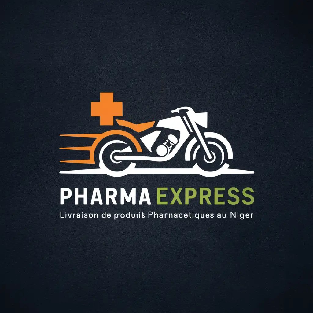 Crée moi un logo de mon entreprise charge de la livraison des produits pharmaceutiques au Niger le nom de l'entreprise est ''Pharma express-Niger''
Utilise les couleurs orange blanc et vert une moto avec flash le symbole la médecine 