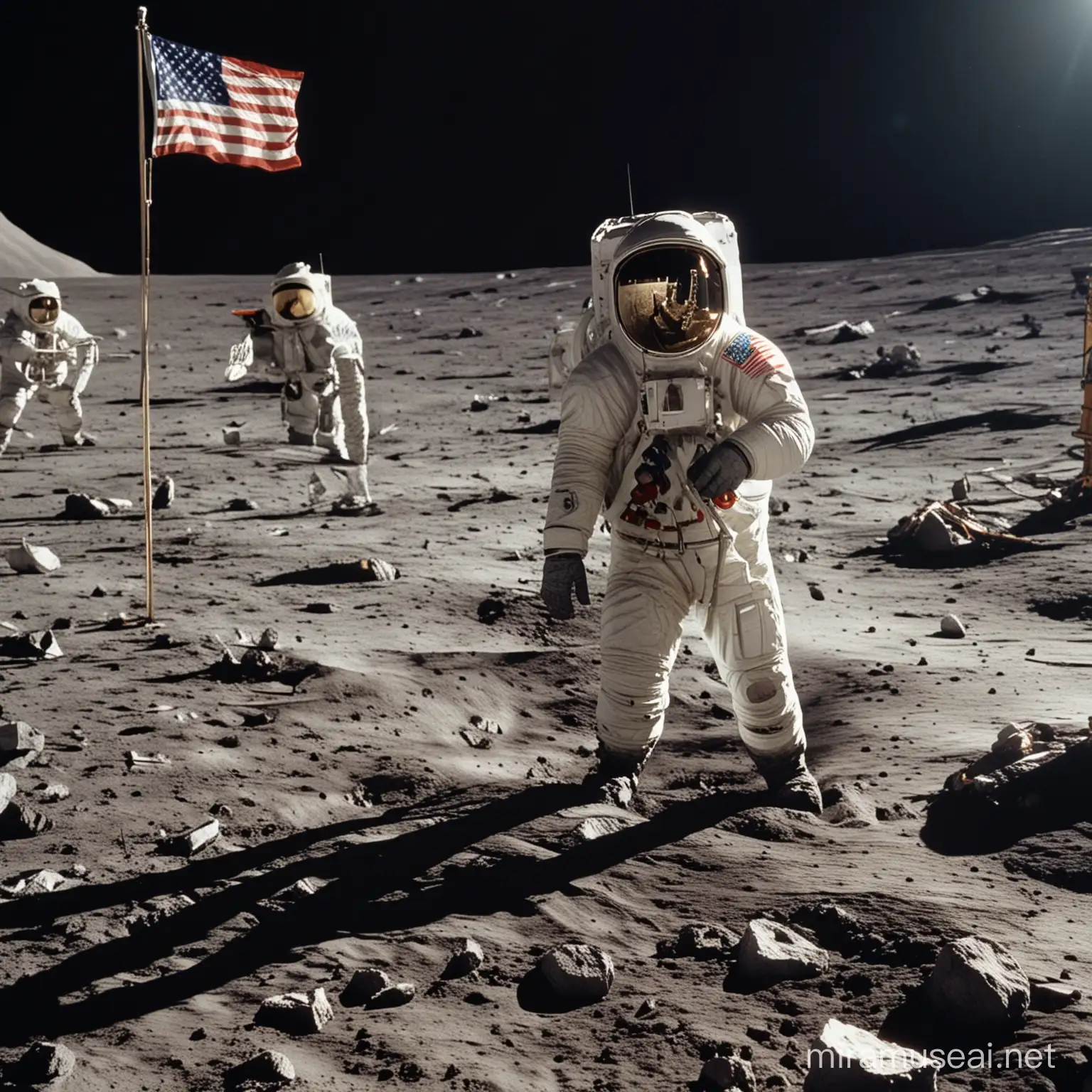 Moon Landing Astronaut Plants Flag as Gamer Watches