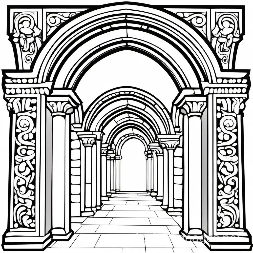Simple-Romanesque-Arch-Coloring-Page-for-Kids-Line-Art-on-White-Background