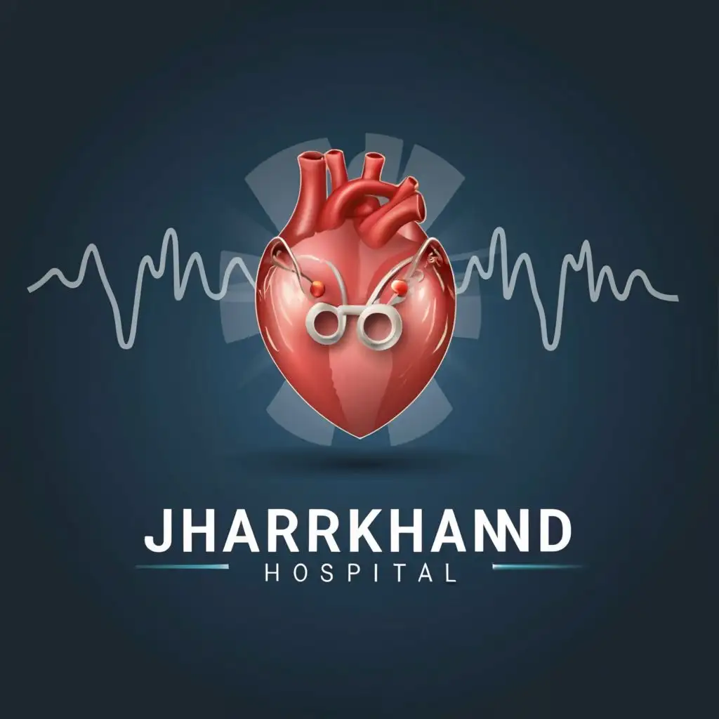 logo, 3d Design in Heart with cardiograph technical way, with the text "Jharkhand Hospital", typography