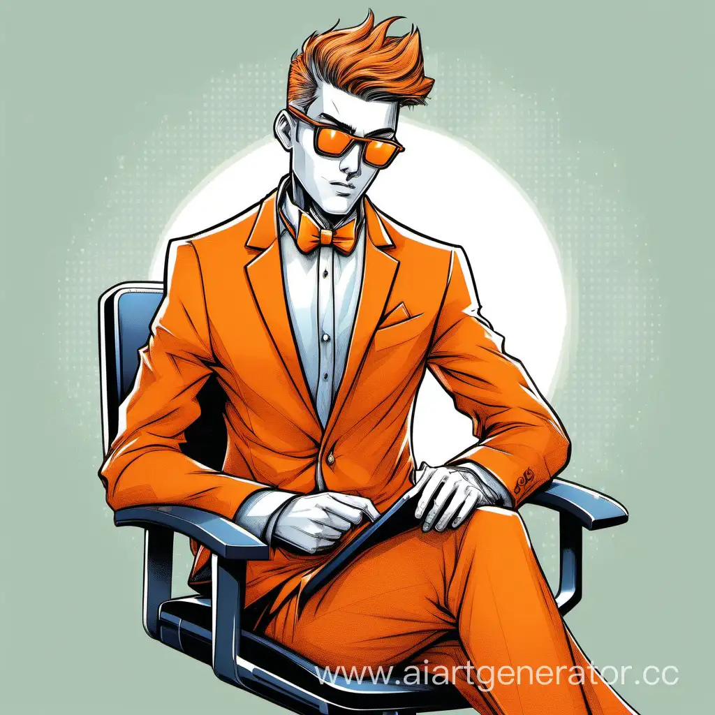 Stylish-Programmer-in-Vibrant-Orange-Tuxedo-with-Classic-Haircut