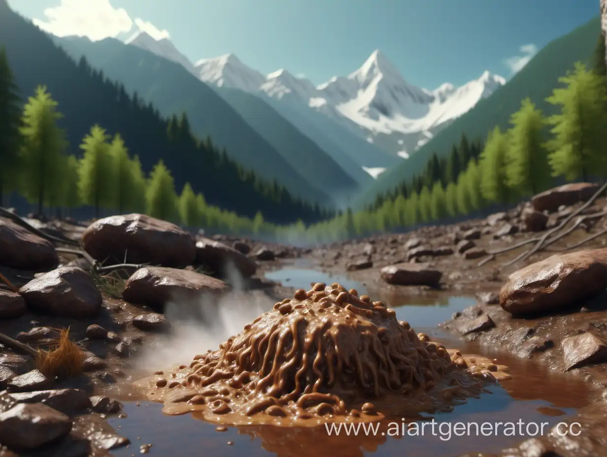 Man-Bathing-in-River-Among-Forested-Mountains-Realistic-4K-Scene