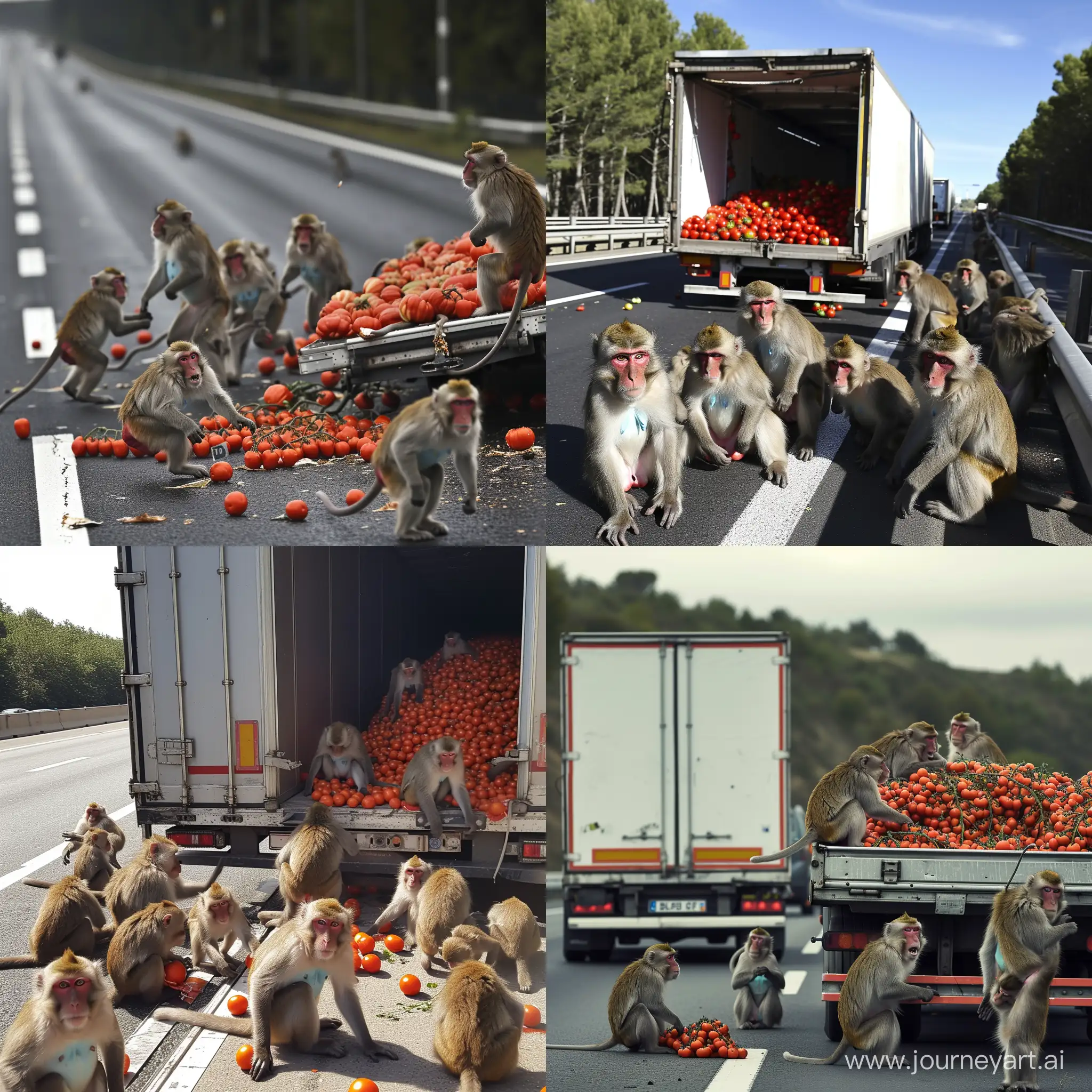 Mischievous-Monkeys-Cause-Chaos-as-They-Raid-TomatoFilled-Truck-on-French-Highway