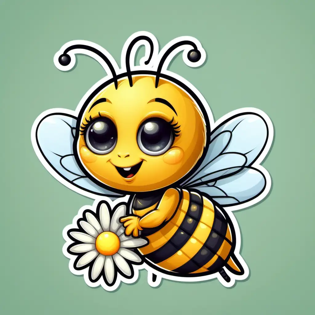 Adorable Cartoon Bee Holding a Daisy Fun and Cute Illustration