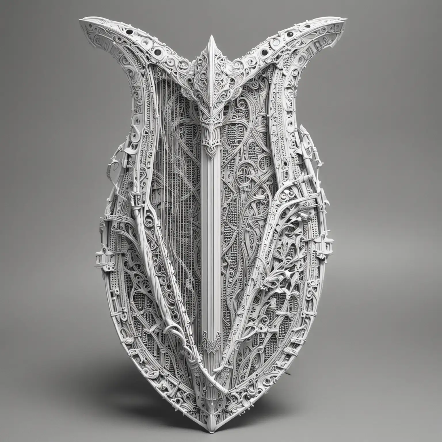 white coloring page 3D METAL harp armor backpack