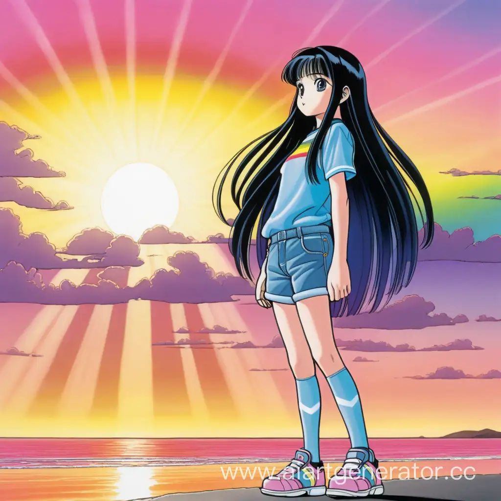 MangaStyle-Girl-with-Long-Black-Hair-in-Sunset-Glow