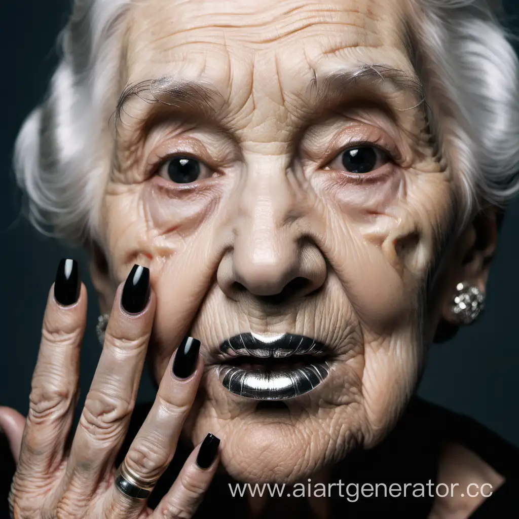 Elegant-Elderly-Woman-with-Black-Nails-and-Silver-Lips-Portrait