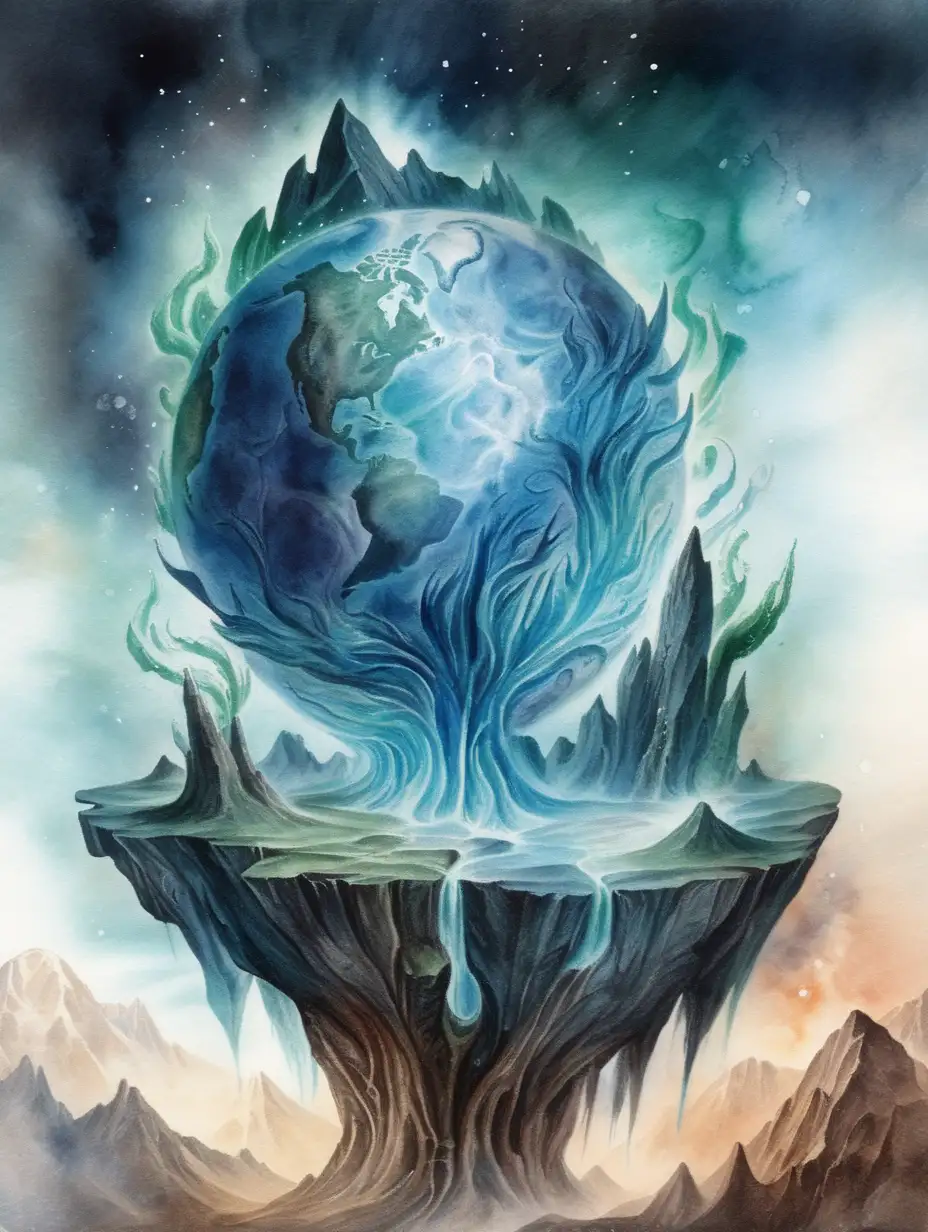 Mystical Earth Elemental Amidst Dark Watercolors