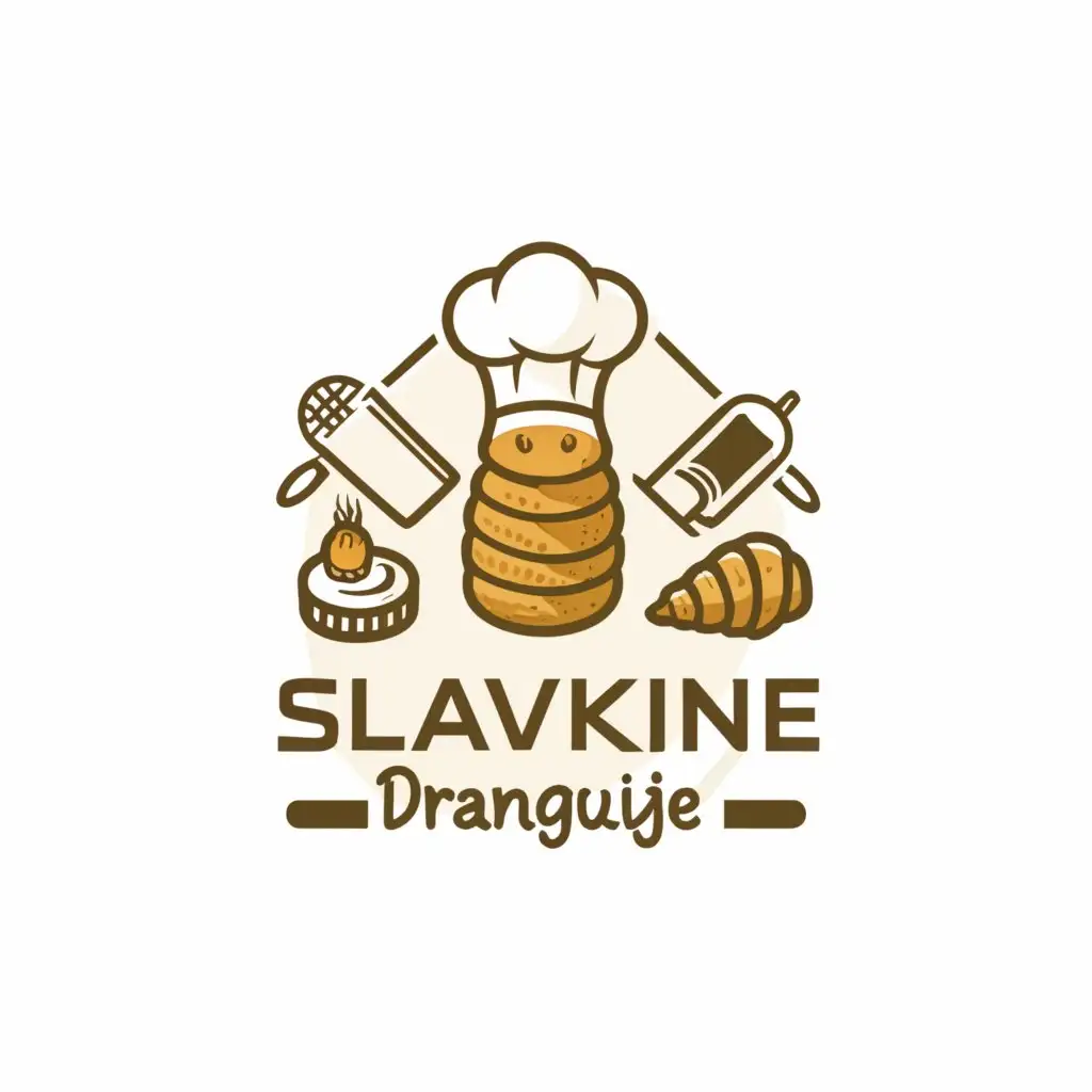 a logo design,with the text "Slavkine drangulije", main symbol:bakery,pastry,kitchen, chef's hat,croissant,cake,,Moderate,be used in Restaurant industry,clear background