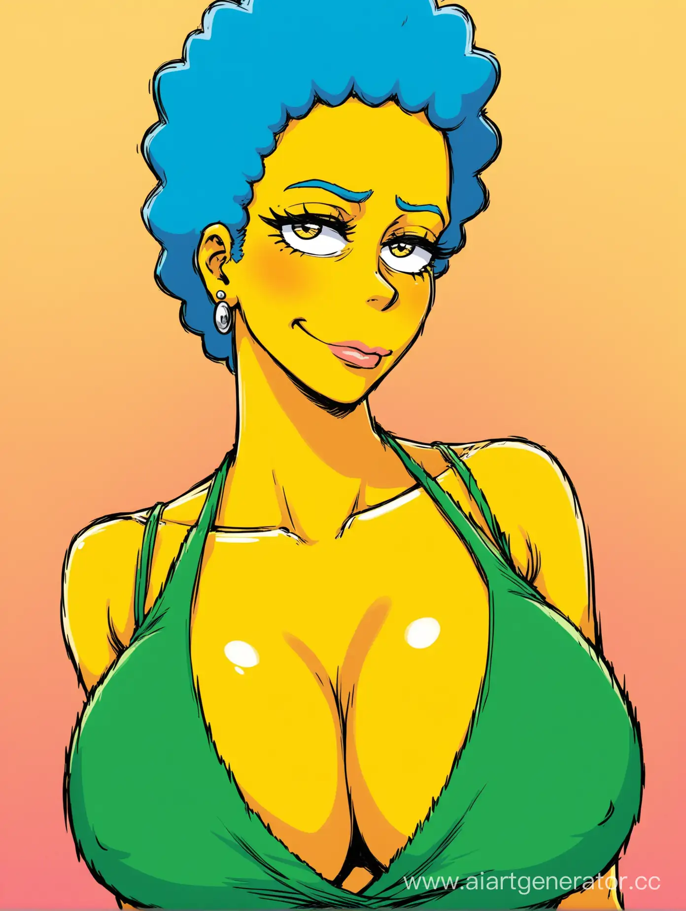 Intimate-ComicStyle-Portrait-of-Marge-Simpson-with-Iconic-Yellow-Skin-and-Green-Dress