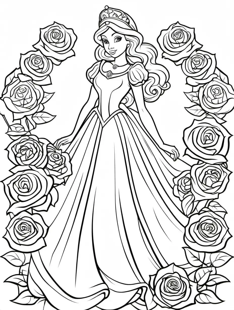 princess and roses, outline only for coloring book